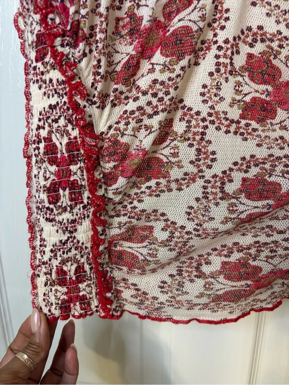 Free People Oh My Baby Tee Floral Mesh Ruched Coquette Boho Top M